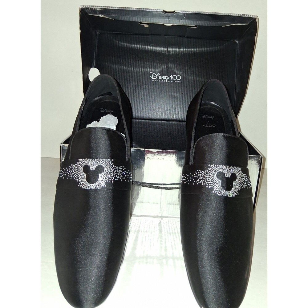 Disney X ALDO Loafer Slip-On Men's Black Satin Silver Dressy Rhinestone 13